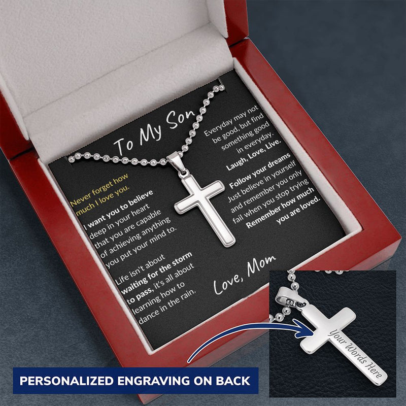 My Son | Never Forget - Personalized Cross Necklace with Ball ChainWear your faith proudly with this Personalized Cross Necklace. Perfect for special occasions or everyday wear, our Personalized Cross Necklace is a wonderful gift idJewelryShineOn FulfillmentThe Everlasting Gift