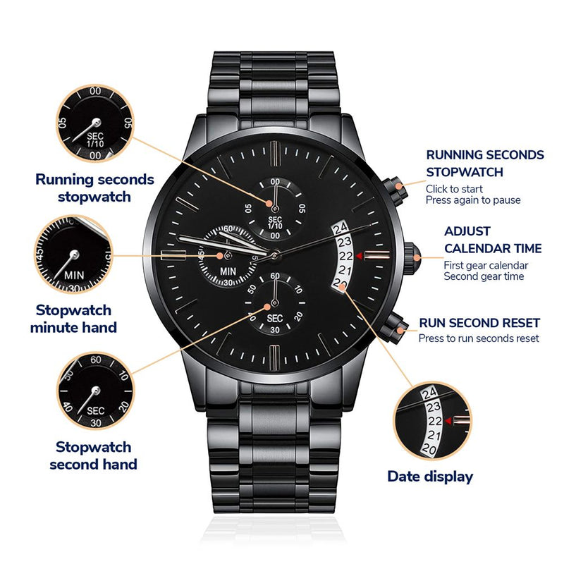 Buyer Customizable Engraved Black Chronograph WatchA personalized gift that can withstand constant use, this Customizable Engraved Black Chronograph Watch is the perfect gift for all the special men in your life. A tJewelryShineOn FulfillmentThe Everlasting Gift