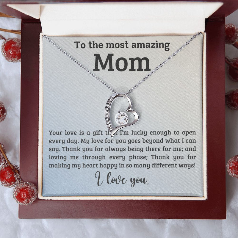 The Most Amazing Mom | Your Love - Forever Love NecklaceThe dazzling Forever Love Necklace is sure to make her heart melt! This necklace features a stunning 6.5mm CZ crystal surrounded by a polished heart pendant embellisJewelryShineOn FulfillmentThe Everlasting Gift