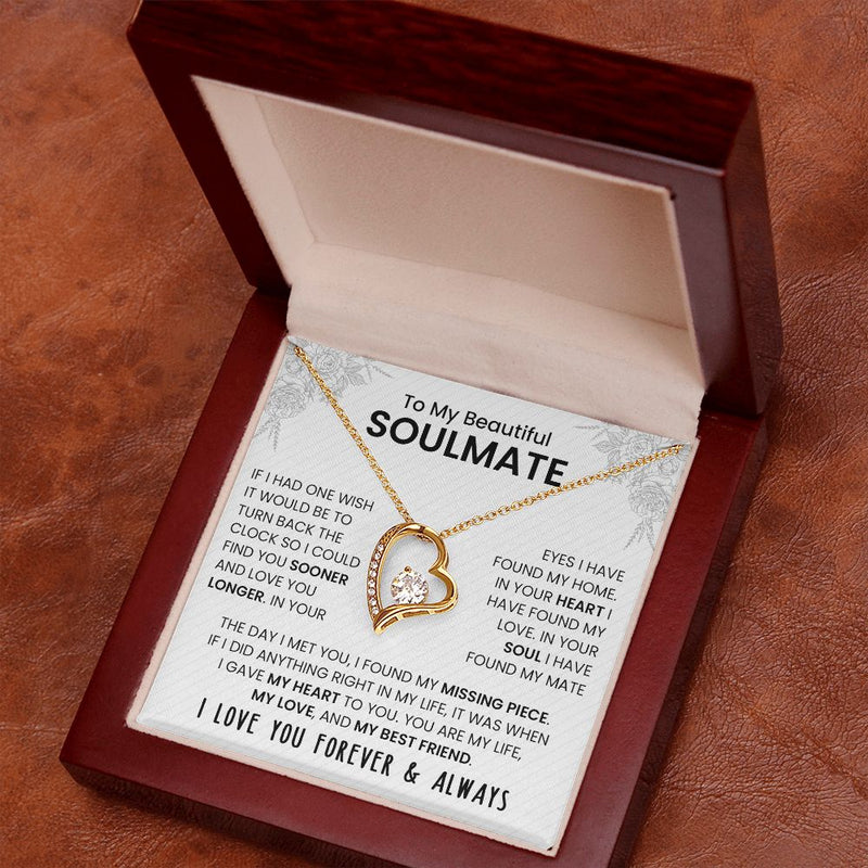 My Beautiful Soulmate | My Missing Piece - Forever Love NecklaceThe dazzling Forever Love Necklace is sure to make her heart melt! This necklace features a stunning 6.5mm CZ crystal surrounded by a polished heart pendant embellisJewelryShineOn FulfillmentThe Everlasting Gift