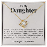My Daughter | The Day You Were Born - Love Knot NecklaceImagine her reaction receiving this beautiful Love Knot Necklace. Representing an unbreakable bond between two souls, this piece features a beautiful pendant embelliJewelryShineOn FulfillmentThe Everlasting Gift