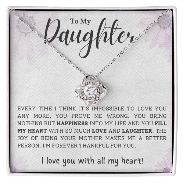 My Daughter | I Think It's Impossible - Love Knot NecklaceImagine her reaction receiving this beautiful Love Knot Necklace. Representing an unbreakable bond between two souls, this piece features a beautiful pendant embelliJewelryShineOn FulfillmentThe Everlasting Gift
