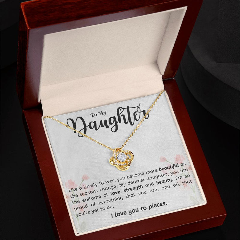 My Daughter | Like A Lovely Flower - Love Knot NecklaceImagine her reaction receiving this beautiful Love Knot Necklace. Representing an unbreakable bond between two souls, this piece features a beautiful pendant embelliJewelryShineOn FulfillmentThe Everlasting Gift