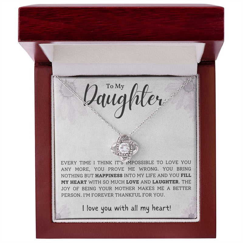 My Daughter | I Think It's Impossible - Love Knot NecklaceImagine her reaction receiving this beautiful Love Knot Necklace. Representing an unbreakable bond between two souls, this piece features a beautiful pendant embelliJewelryShineOn FulfillmentThe Everlasting Gift