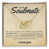 My Soulmate | We May Not Have - Interlocking Hearts Necklace  Give her the gift that symbolizes your never-ending love. Featuring two lovely hearts embellished with cubic zirconia crystals, this Interlocking Hearts necklace iJewelryShineOn FulfillmentThe Everlasting Gift