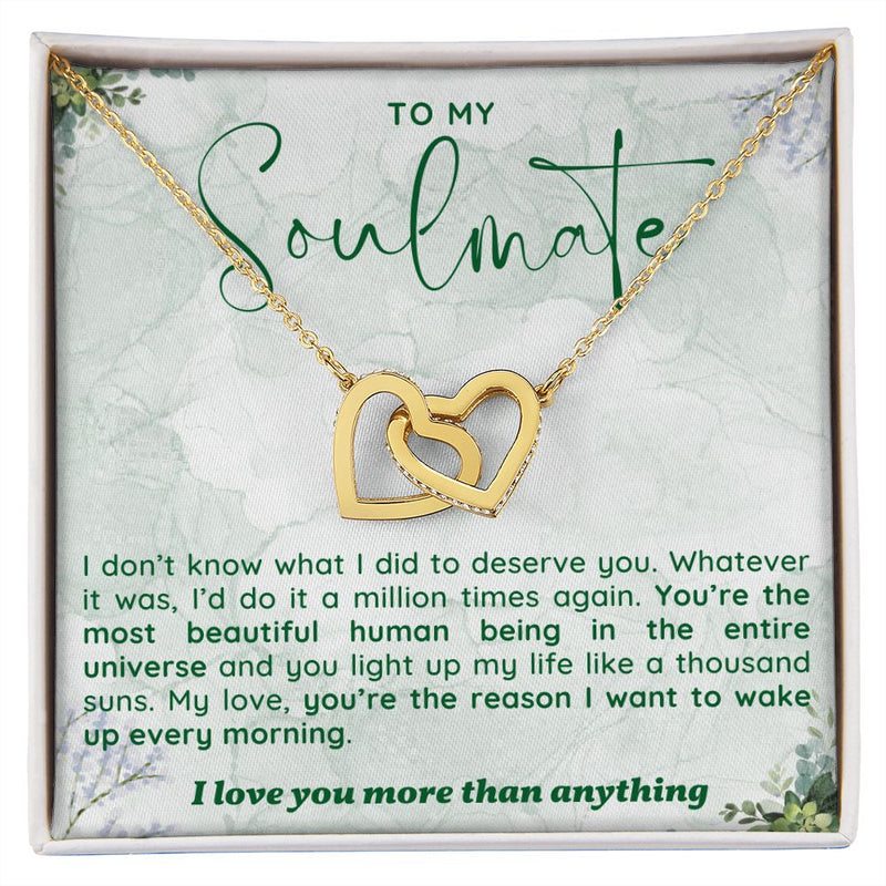 My Soulmate | To Deserve You - Interlocking Hearts Necklace  Give her the gift that symbolizes your never-ending love. Featuring two lovely hearts embellished with cubic zirconia crystals, this Interlocking Hearts necklace iJewelryShineOn FulfillmentThe Everlasting Gift