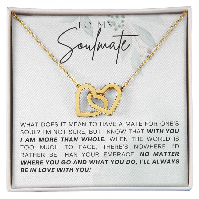 My Soulmate | What Does It Mean - Interlocking Hearts Necklace  Give her the gift that symbolizes your never-ending love. Featuring two lovely hearts embellished with cubic zirconia crystals, this Interlocking Hearts necklace iJewelryShineOn FulfillmentThe Everlasting Gift