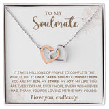 My Soulmate | It Takes Millions - Interlocking Hearts Necklace  Give her the gift that symbolizes your never-ending love. Featuring two lovely hearts embellished with cubic zirconia crystals, this Interlocking Hearts necklace iJewelryShineOn FulfillmentThe Everlasting Gift