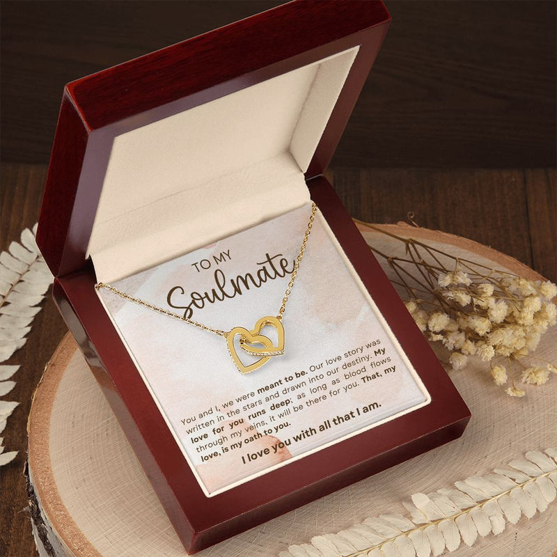 My Soulmate | Meant To Be - Interlocking Hearts Necklace  Give her the gift that symbolizes your never-ending love. Featuring two lovely hearts embellished with cubic zirconia crystals, this Interlocking Hearts necklace iJewelryShineOn FulfillmentThe Everlasting Gift