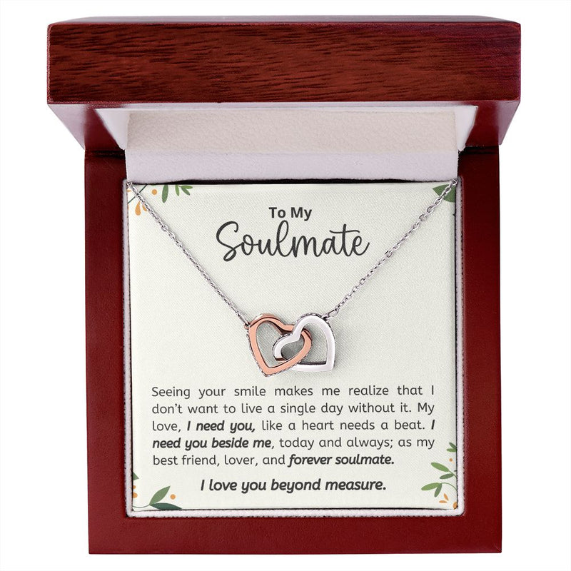 My Soulmate | Seeing Your Smile - Interlocking Hearts Necklace  Give her the gift that symbolizes your never-ending love. Featuring two lovely hearts embellished with cubic zirconia crystals, this Interlocking Hearts necklace iJewelryShineOn FulfillmentThe Everlasting Gift