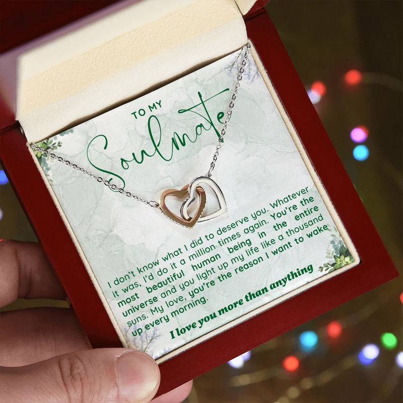 My Soulmate | To Deserve You - Interlocking Hearts Necklace  Give her the gift that symbolizes your never-ending love. Featuring two lovely hearts embellished with cubic zirconia crystals, this Interlocking Hearts necklace iJewelryShineOn FulfillmentThe Everlasting Gift