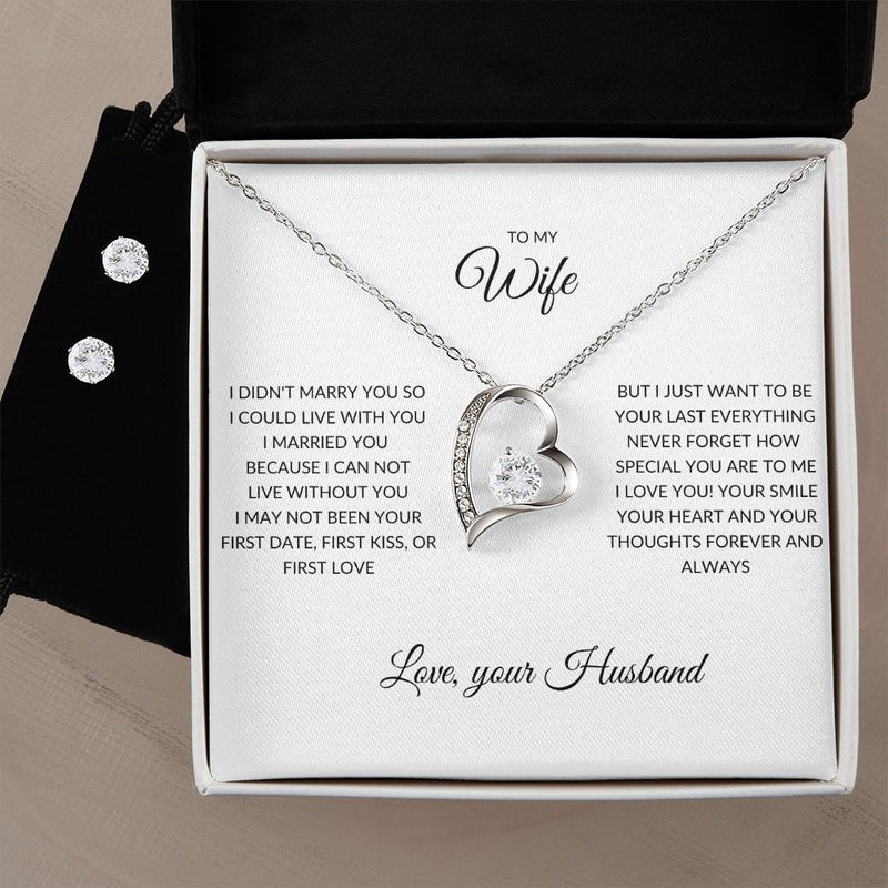 My Wife | I Married You - Forever Love Necklace + Clear CZ EarringsGive your loved one a gift that will make their heart swell! The Forever Love Necklace and Cubic Zirconia Earring Set is sure to do the trick. This necklace and earrJewelryShineOn FulfillmentThe Everlasting Gift