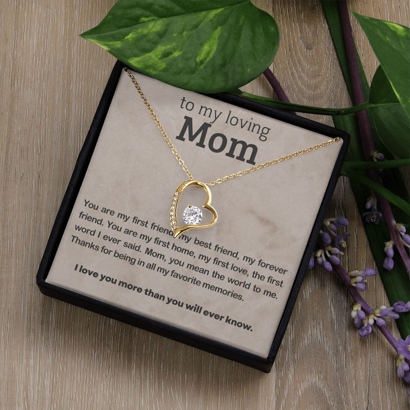 My Loving Mom | My First Friend - Forever Love NecklaceThe dazzling Forever Love Necklace is sure to make her heart melt! This necklace features a stunning 6.5mm CZ crystal surrounded by a polished heart pendant embellisJewelryShineOn FulfillmentThe Everlasting Gift