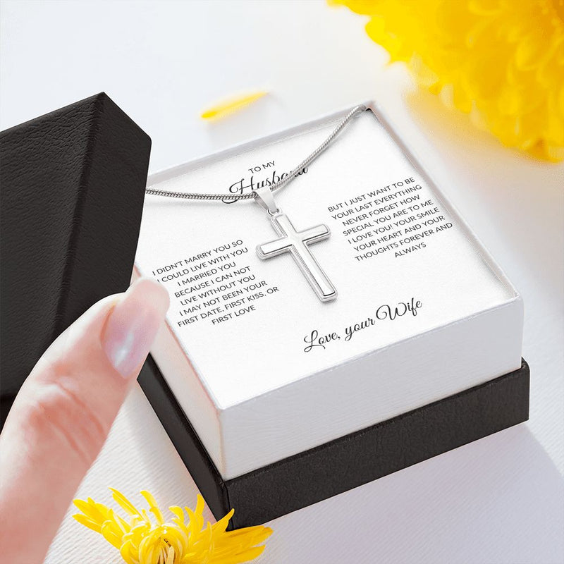 My Husband | I Married You - Stainless Cross Necklace w/ MCWear your faith proudly with this stunning artisan-crafted Stainless Steel Cross Necklace. Perfect for special occasions or everyday wear, our Cross Necklace is a woJewelryShineOn FulfillmentThe Everlasting Gift