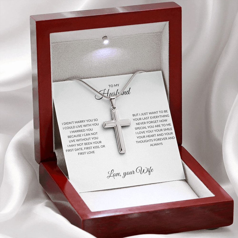 My Husband | I Married You - Stainless Cross Necklace w/ MCWear your faith proudly with this stunning artisan-crafted Stainless Steel Cross Necklace. Perfect for special occasions or everyday wear, our Cross Necklace is a woJewelryShineOn FulfillmentThe Everlasting Gift