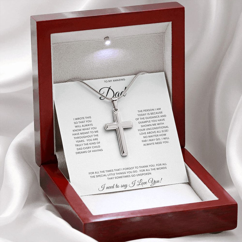 My Amazing Dad | Unspoken Words - Stainless Cross Necklace w/ MCWear your faith proudly with this stunning artisan-crafted Stainless Steel Cross Necklace. Perfect for special occasions or everyday wear, our Cross Necklace is a woJewelryShineOn FulfillmentThe Everlasting Gift